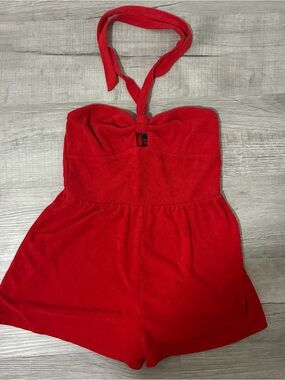 wild fable red halter terry cloth romper